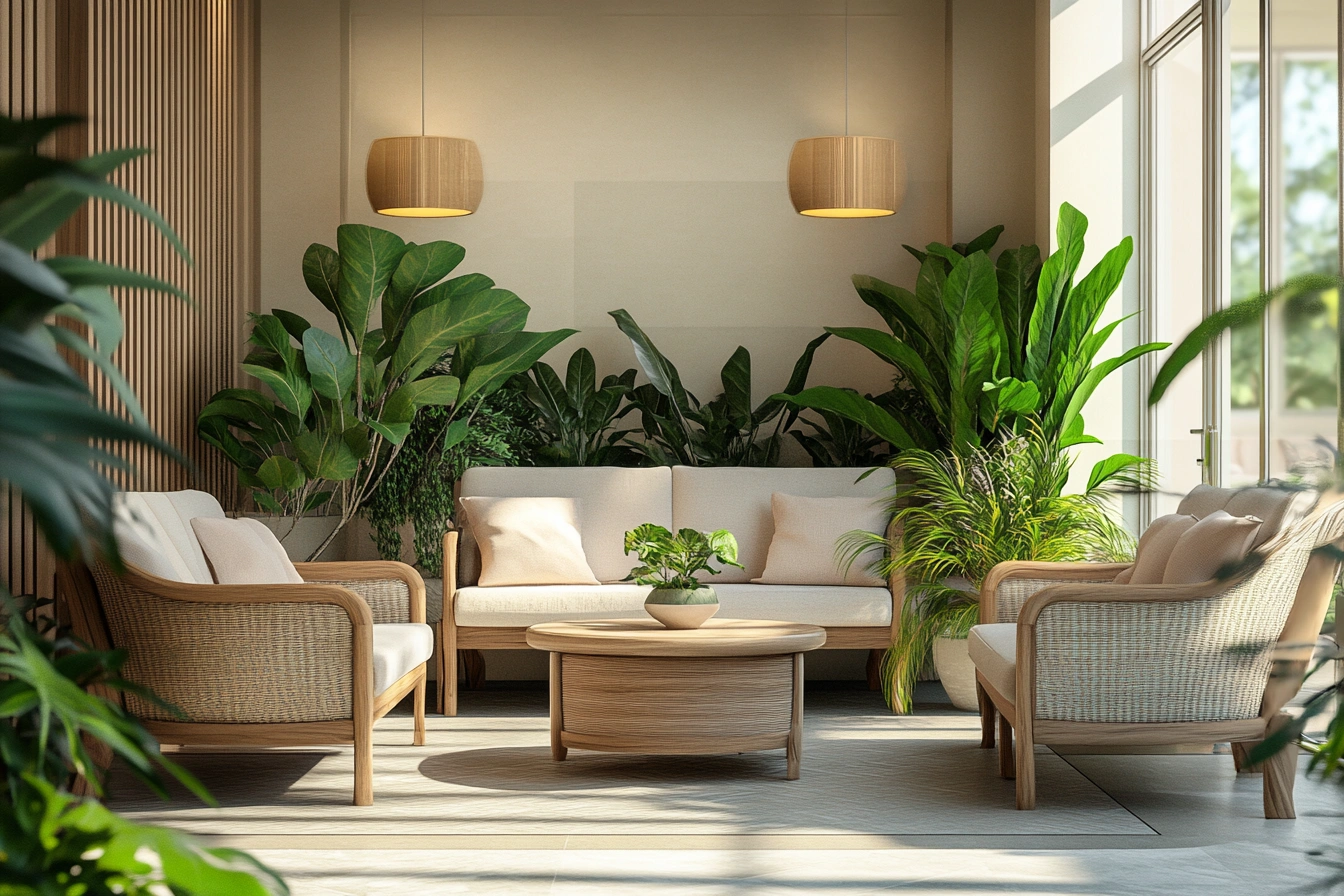 Затишна зона відпочинку з м'якими кріслами та столиками