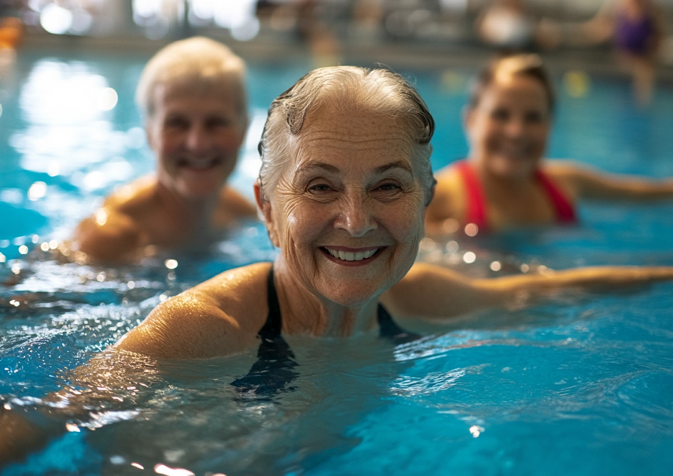 Група літніх людей на аквааеробіці